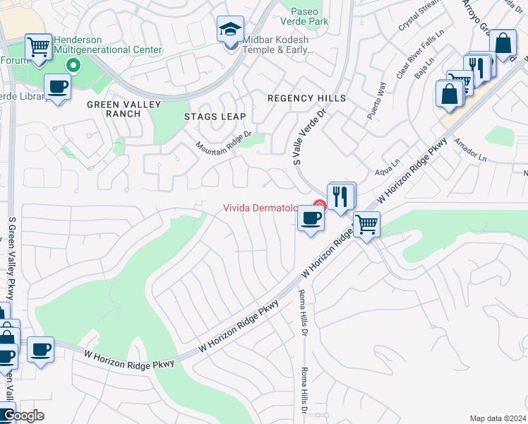 map of restaurants, bars, coffee shops, grocery stores, and more near 454 Elm Crest Place in Henderson