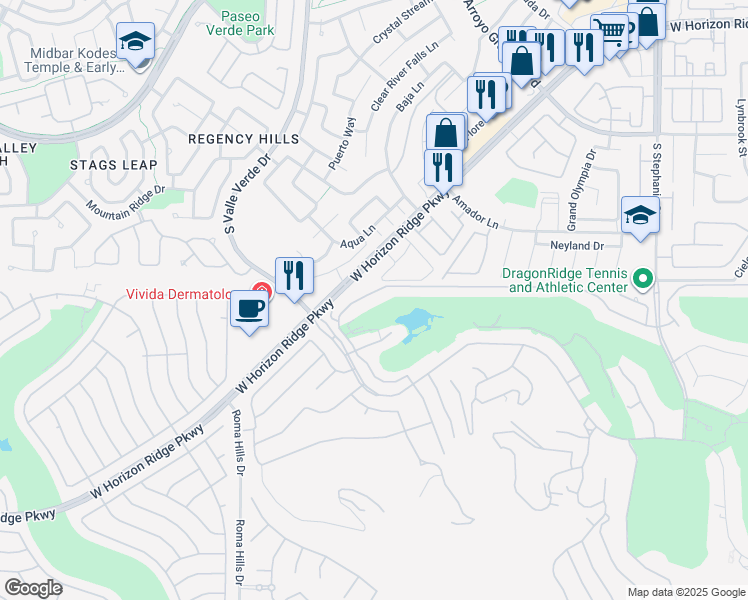 map of restaurants, bars, coffee shops, grocery stores, and more near 1497 Foothills Village Drive in Henderson