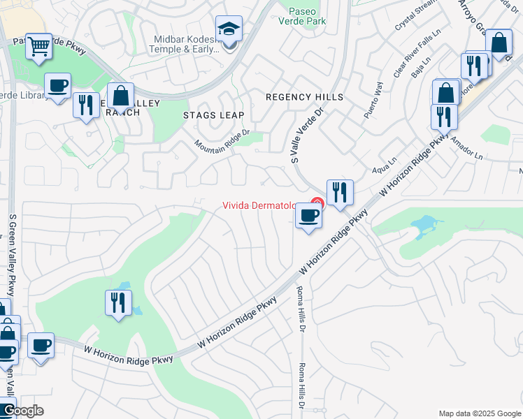 map of restaurants, bars, coffee shops, grocery stores, and more near 454 Elm Crest Place in Henderson