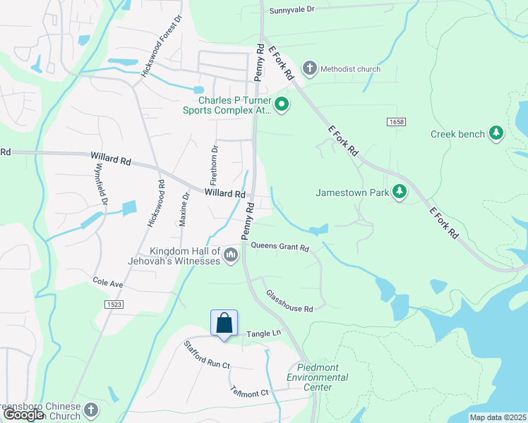map of restaurants, bars, coffee shops, grocery stores, and more near 2805 Pinelyn Drive in High Point