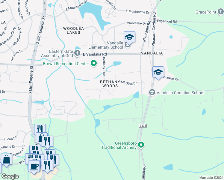 map of restaurants, bars, coffee shops, grocery stores, and more near 3706 Fig Leaf Court in Greensboro