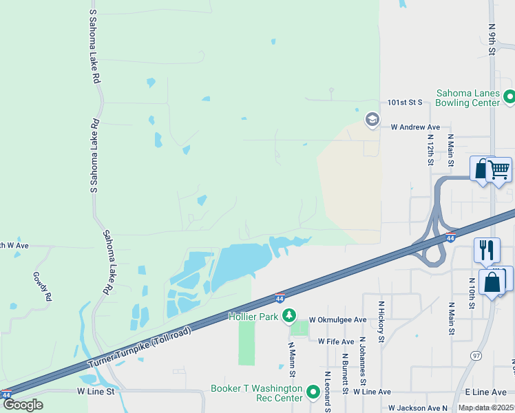 map of restaurants, bars, coffee shops, grocery stores, and more near 11939 West 105th Street South in Sapulpa