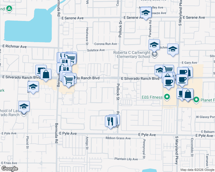 map of restaurants, bars, coffee shops, grocery stores, and more near 718 Canfield Point Avenue in Las Vegas