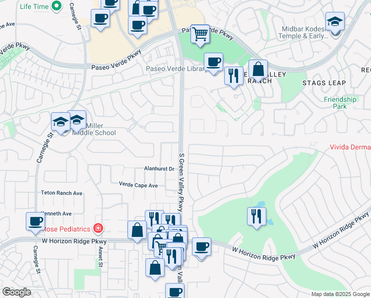 map of restaurants, bars, coffee shops, grocery stores, and more near 407 Golden State Street in Henderson