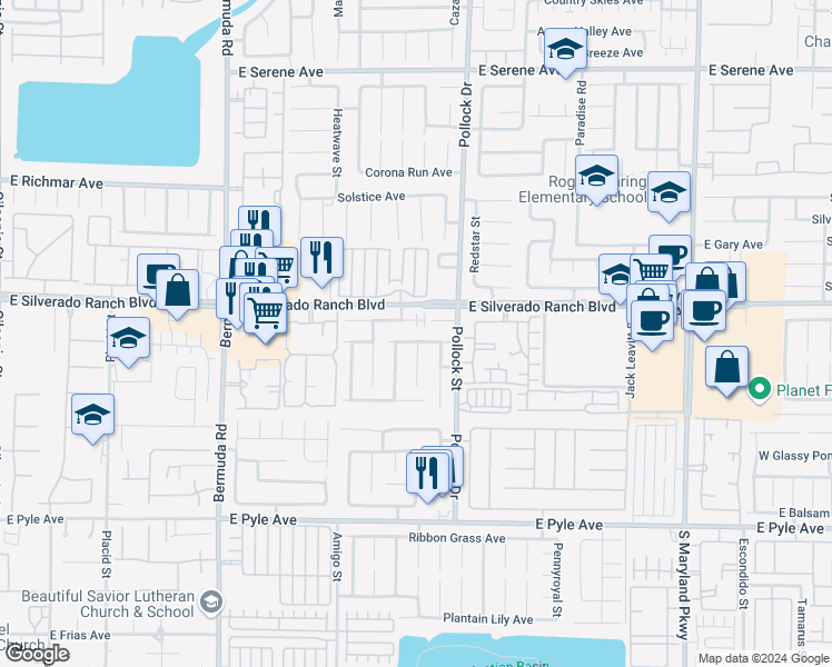 map of restaurants, bars, coffee shops, grocery stores, and more near 718 Canfield Point Avenue in Las Vegas