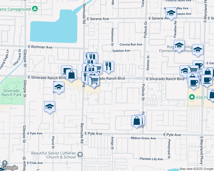 map of restaurants, bars, coffee shops, grocery stores, and more near 555 East Silverado Ranch Boulevard in Las Vegas