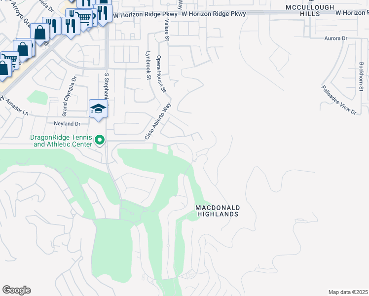 map of restaurants, bars, coffee shops, grocery stores, and more near 422 Stone Lair Court in Henderson