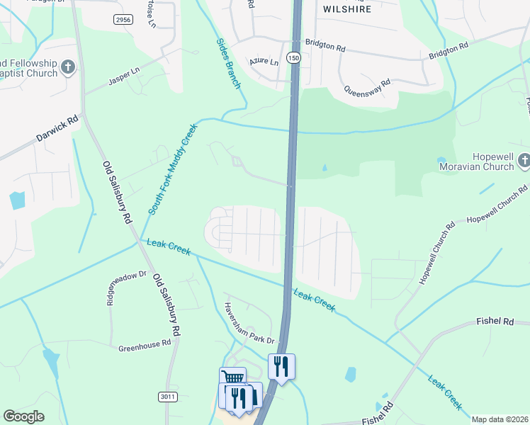 map of restaurants, bars, coffee shops, grocery stores, and more near 3954 Village Park Court in Winston-Salem