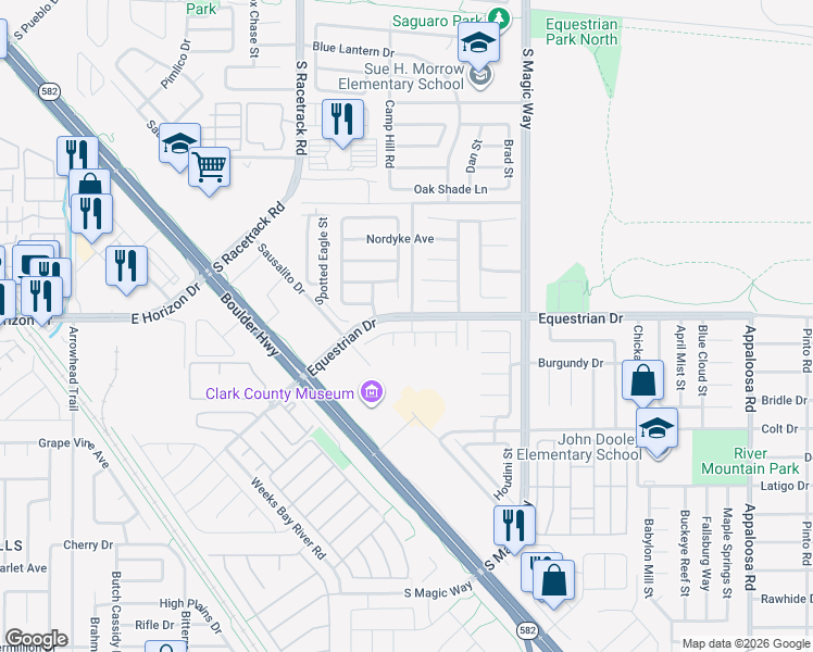map of restaurants, bars, coffee shops, grocery stores, and more near 1825 Amarillo Ridge Street in Henderson