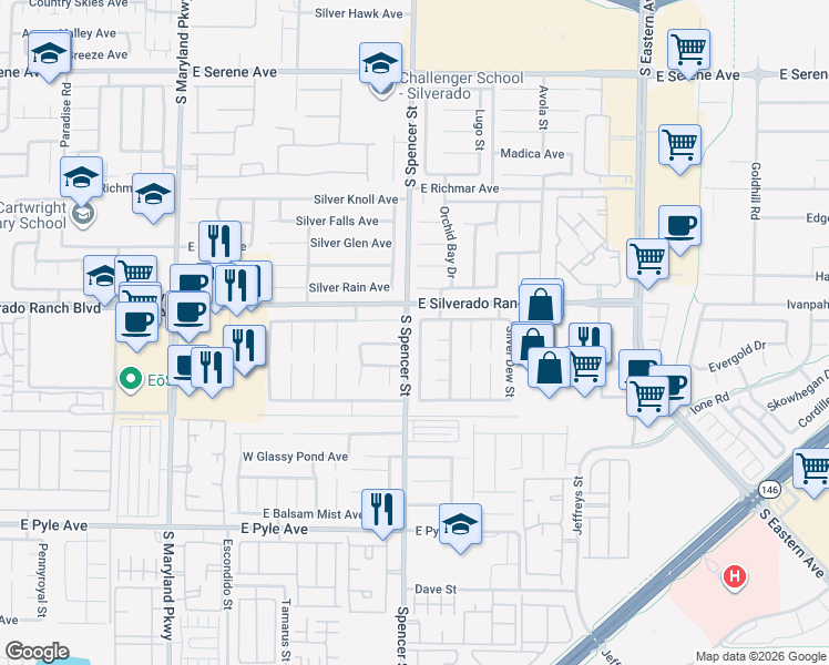 map of restaurants, bars, coffee shops, grocery stores, and more near 9743 Silver Lasso Street in Las Vegas