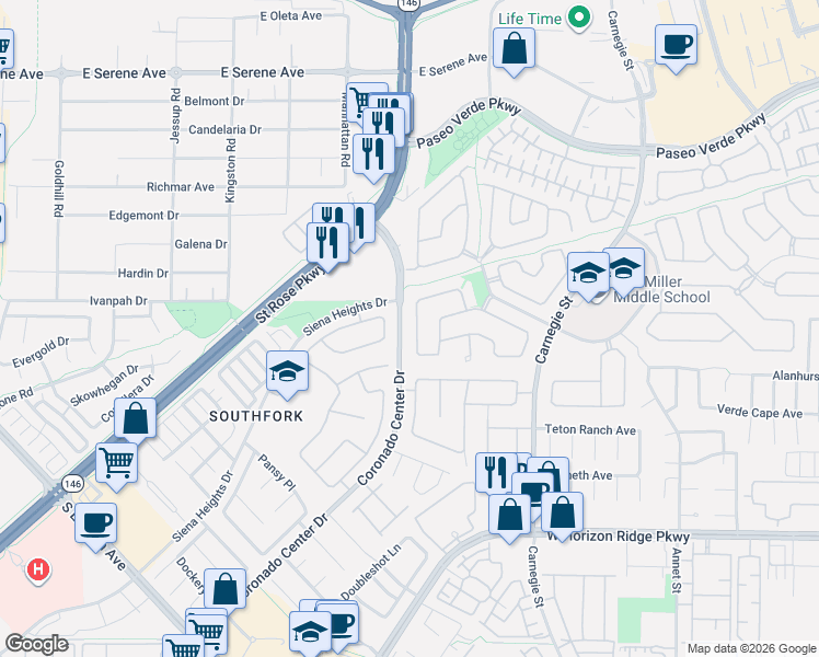 map of restaurants, bars, coffee shops, grocery stores, and more near 330 Quiet Harbor Drive in Henderson