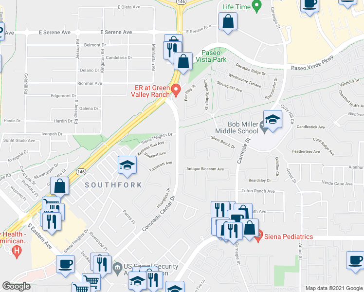 map of restaurants, bars, coffee shops, grocery stores, and more near 330 Quiet Harbor Drive in Henderson