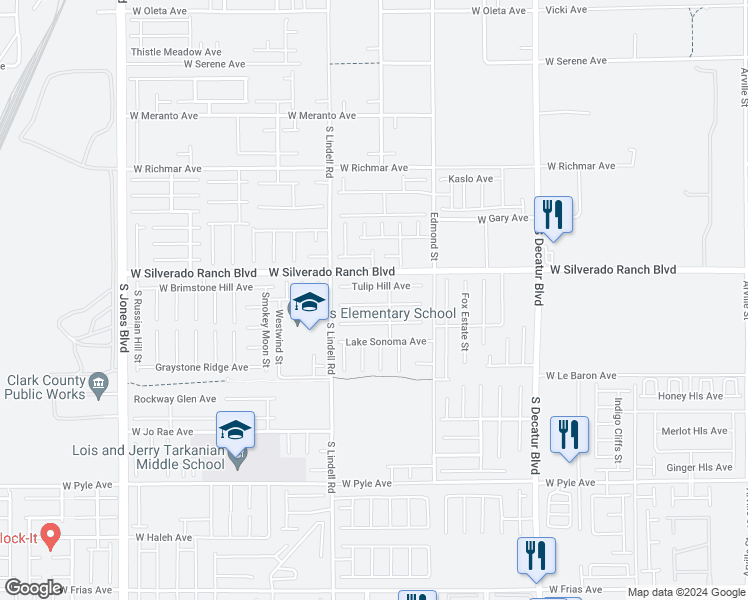 map of restaurants, bars, coffee shops, grocery stores, and more near 5384 Ledgewood Creek Avenue in Las Vegas