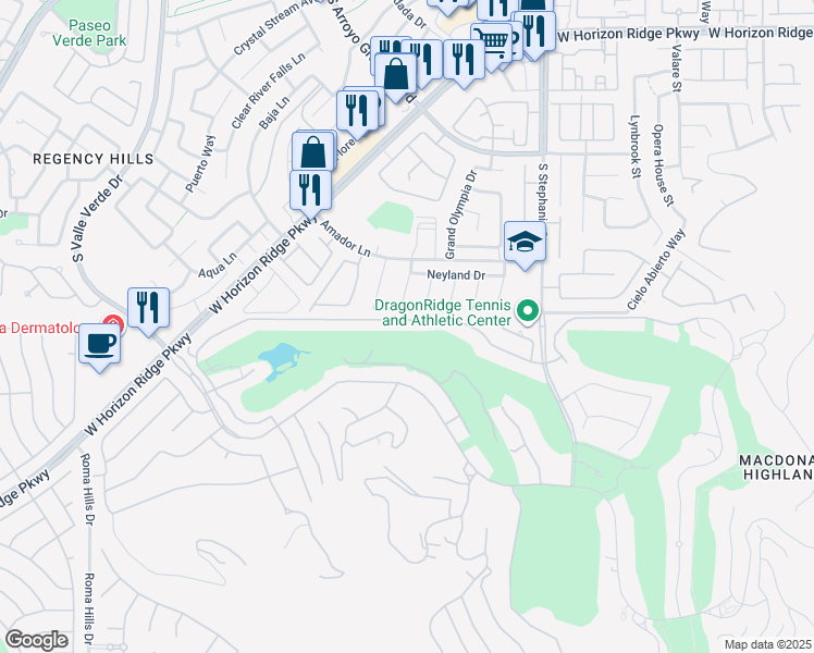 map of restaurants, bars, coffee shops, grocery stores, and more near 1447 Foothills Village Drive in Henderson