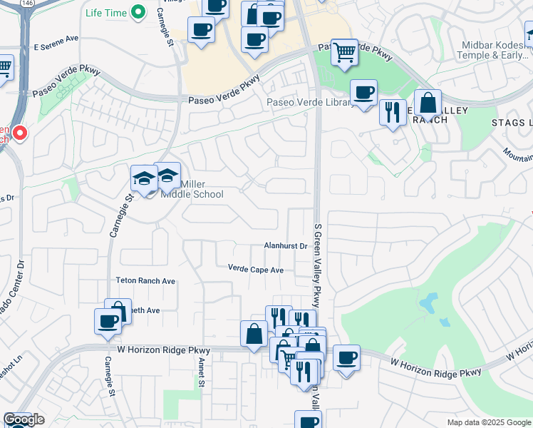 map of restaurants, bars, coffee shops, grocery stores, and more near 2255 Candlestick Avenue in Henderson