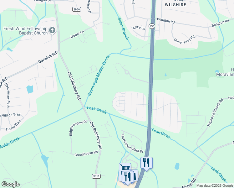 map of restaurants, bars, coffee shops, grocery stores, and more near 1829 Park Meadow Circle in Winston-Salem