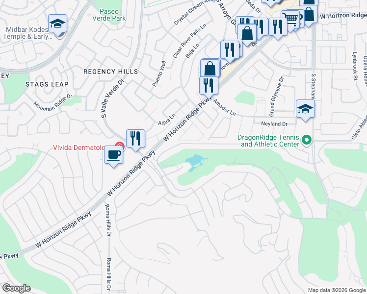 map of restaurants, bars, coffee shops, grocery stores, and more near 1493 Foothills Village Drive in Henderson