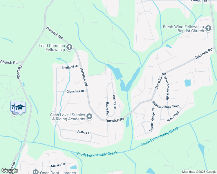 map of restaurants, bars, coffee shops, grocery stores, and more near 4639 Eagle Path in Winston-Salem