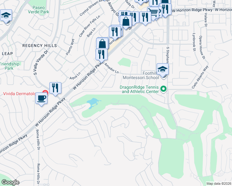 map of restaurants, bars, coffee shops, grocery stores, and more near 1461 Foothills Village Drive in Henderson