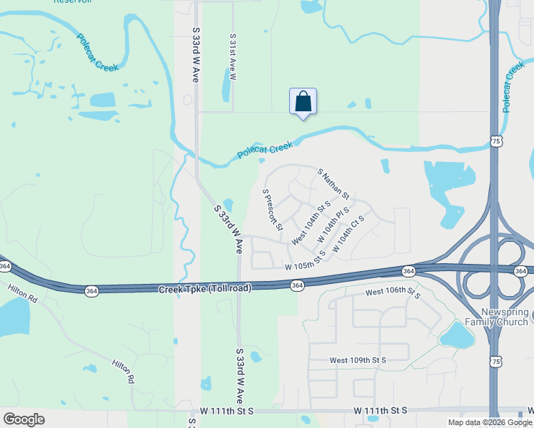 map of restaurants, bars, coffee shops, grocery stores, and more near 10312 South Prescott Street in Jenks