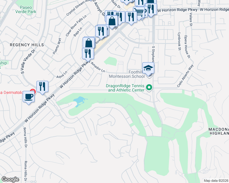 map of restaurants, bars, coffee shops, grocery stores, and more near 1449 Foothills Village Drive in Henderson