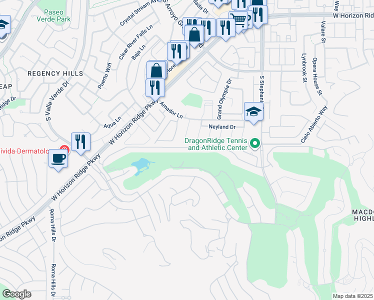 map of restaurants, bars, coffee shops, grocery stores, and more near 1461 Foothills Village Drive in Henderson