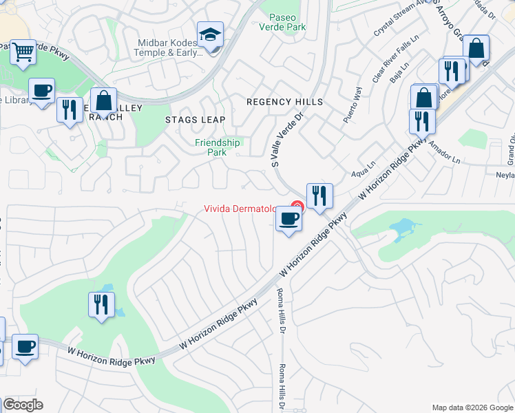 map of restaurants, bars, coffee shops, grocery stores, and more near 2000 Poppywood Avenue in Henderson