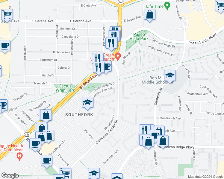 map of restaurants, bars, coffee shops, grocery stores, and more near 695 Kentons Run Avenue in Henderson