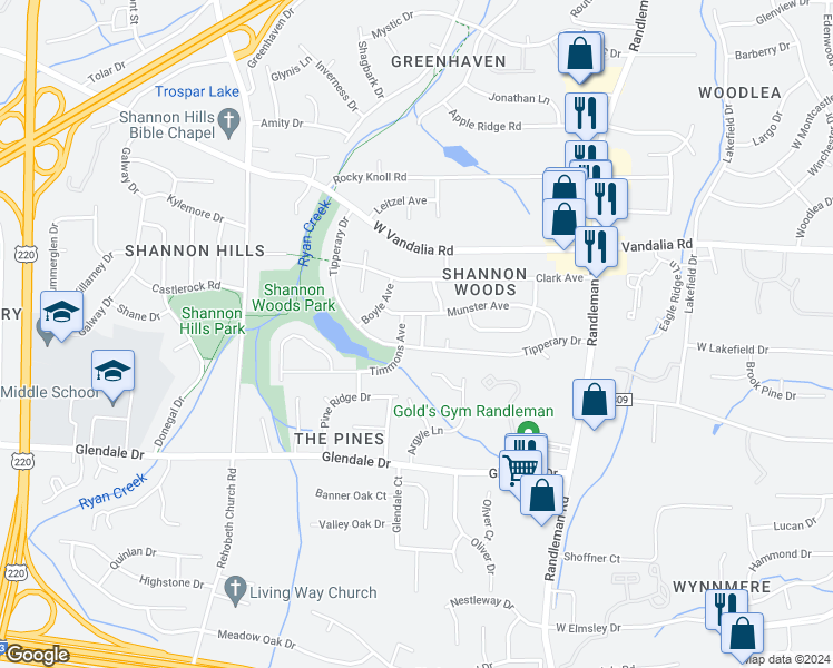 map of restaurants, bars, coffee shops, grocery stores, and more near 3104 Ulster Avenue in Greensboro