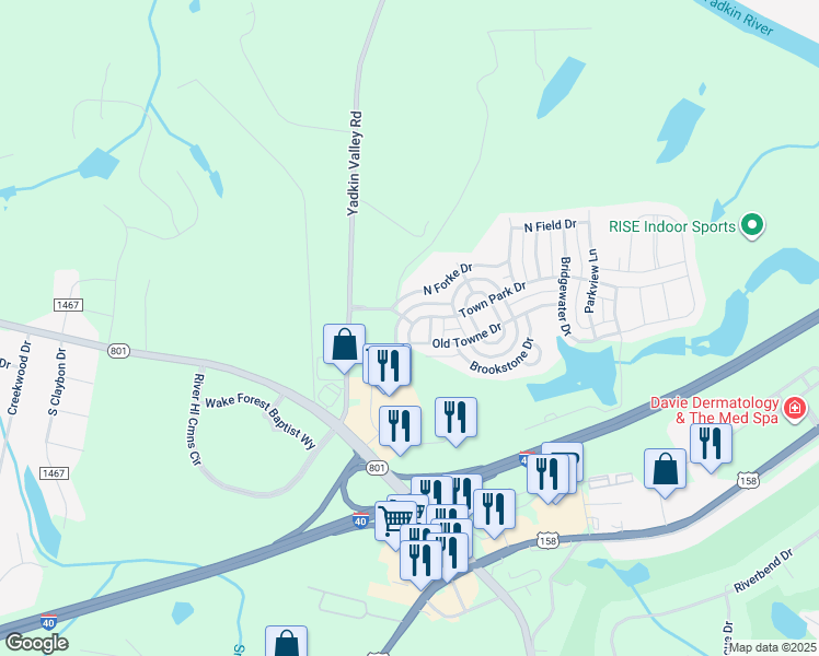 map of restaurants, bars, coffee shops, grocery stores, and more near 115 Townpark Drive in Advance