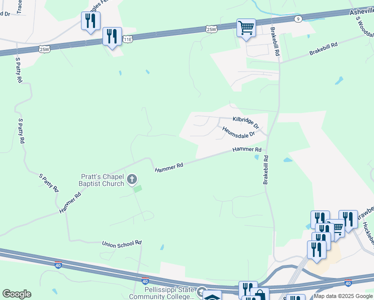 map of restaurants, bars, coffee shops, grocery stores, and more near 7301 Hammer Road in Knoxville