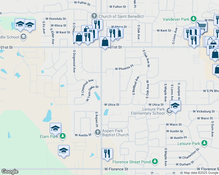 map of restaurants, bars, coffee shops, grocery stores, and more near 4110 South Walnut Avenue in Broken Arrow