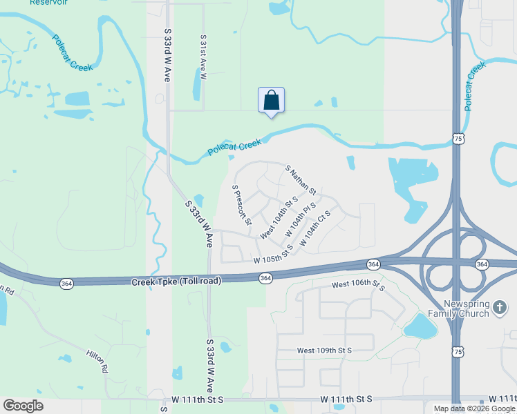 map of restaurants, bars, coffee shops, grocery stores, and more near 10326 South Olmsted Place in Sapulpa
