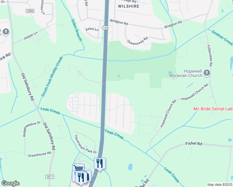 map of restaurants, bars, coffee shops, grocery stores, and more near 3929 Parkview Court in Winston-Salem
