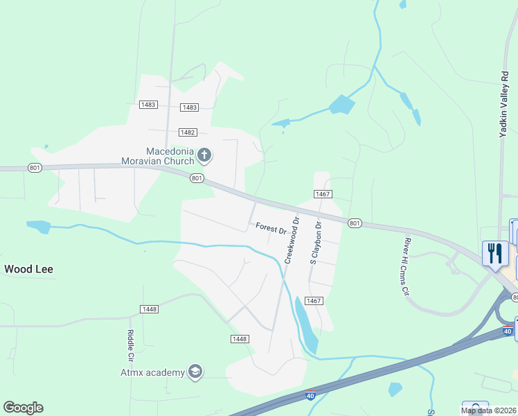 map of restaurants, bars, coffee shops, grocery stores, and more near 123 Forest Drive in Advance