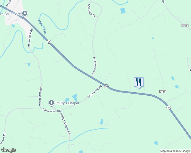 map of restaurants, bars, coffee shops, grocery stores, and more near 3098 Creek Point Road in Graham