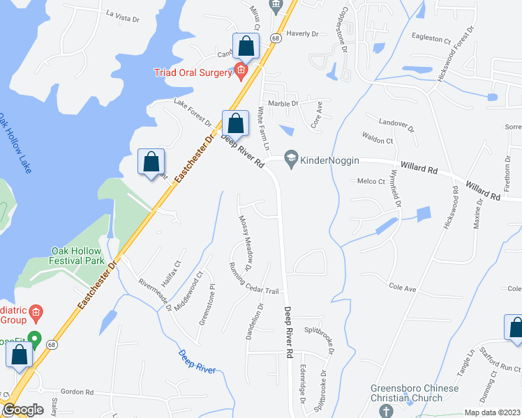map of restaurants, bars, coffee shops, grocery stores, and more near 3613 Sunset Hollow Drive in High Point