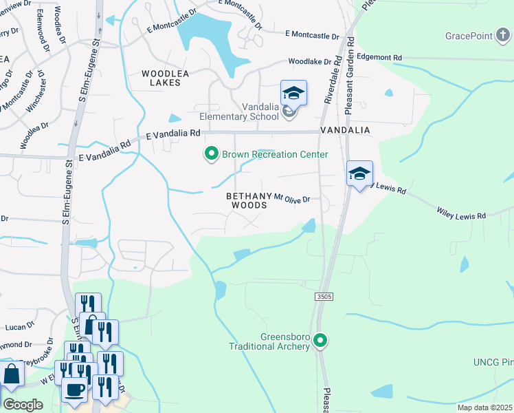 map of restaurants, bars, coffee shops, grocery stores, and more near 3702 Fig Leaf Court in Greensboro