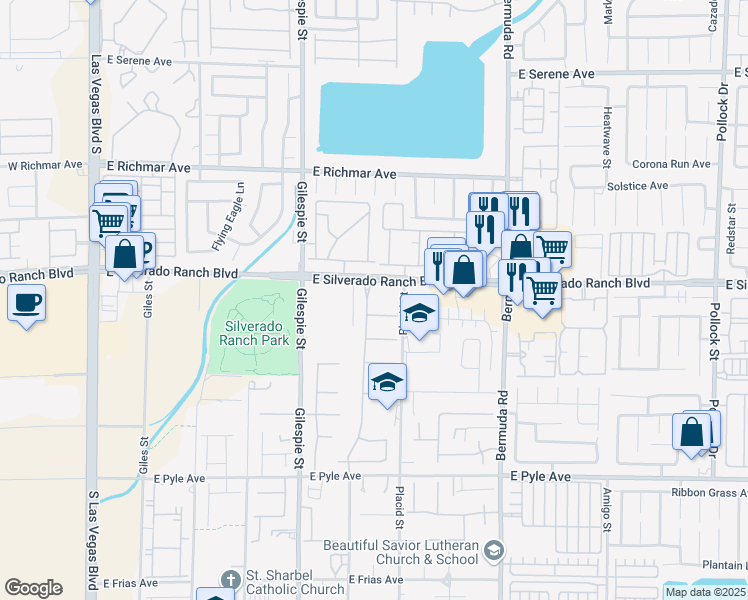 map of restaurants, bars, coffee shops, grocery stores, and more near 9724 La Cienega Street in Las Vegas