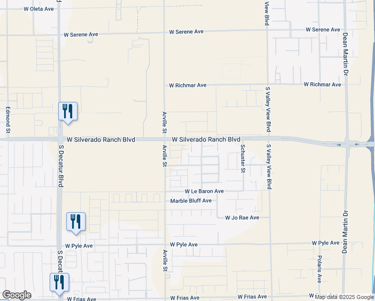 map of restaurants, bars, coffee shops, grocery stores, and more near 4245 West Silverado Ranch Boulevard in Las Vegas