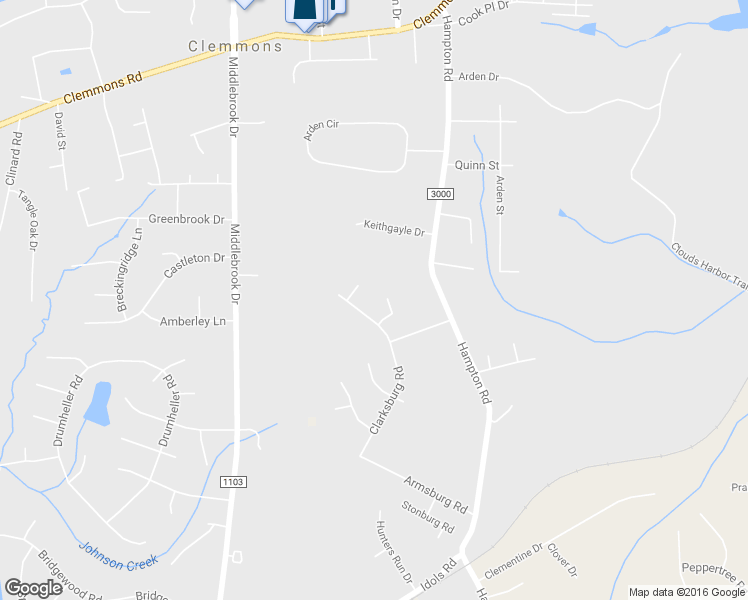 map of restaurants, bars, coffee shops, grocery stores, and more near 135 Amhill Court in Clemmons