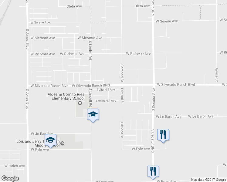 map of restaurants, bars, coffee shops, grocery stores, and more near 5293 Tulip Hill Avenue in Las Vegas