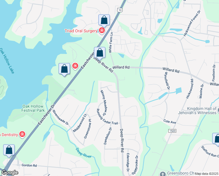 map of restaurants, bars, coffee shops, grocery stores, and more near 3607 Sunset Hollow Drive in High Point