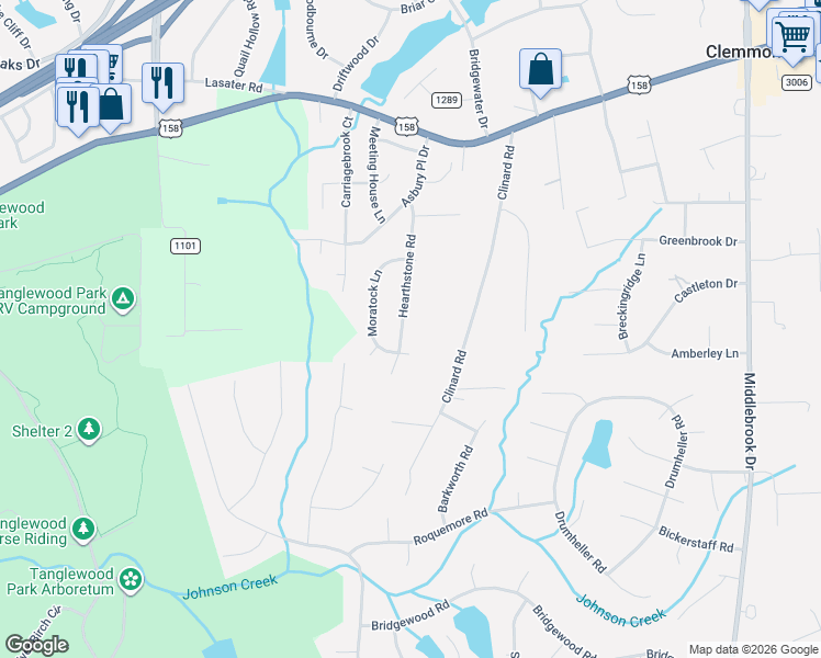 map of restaurants, bars, coffee shops, grocery stores, and more near 4877 Hearthstone Road in Clemmons