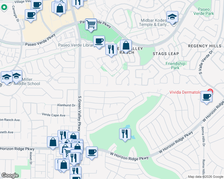 map of restaurants, bars, coffee shops, grocery stores, and more near 2148 Point Mallard Drive in Henderson