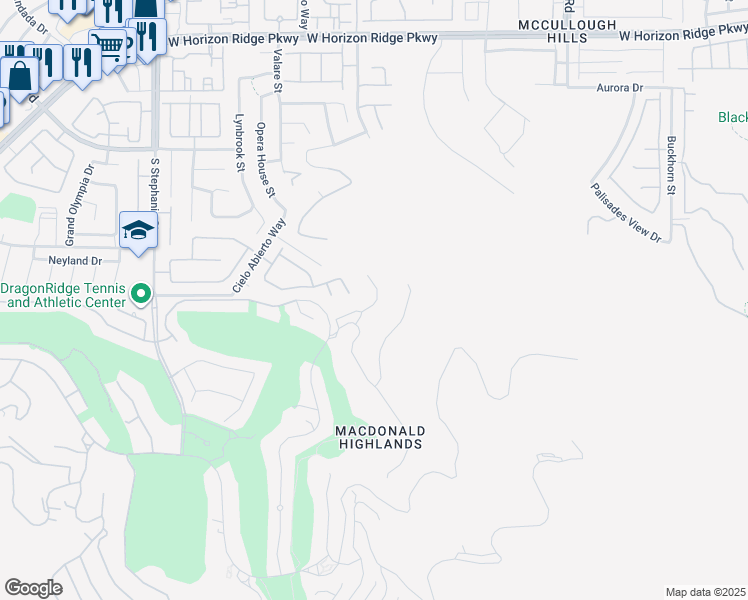 map of restaurants, bars, coffee shops, grocery stores, and more near 406 Solitude Peak Lane in Henderson