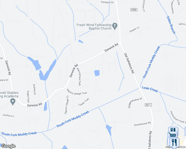 map of restaurants, bars, coffee shops, grocery stores, and more near 4870 Stony Creek Lane in Winston Salem