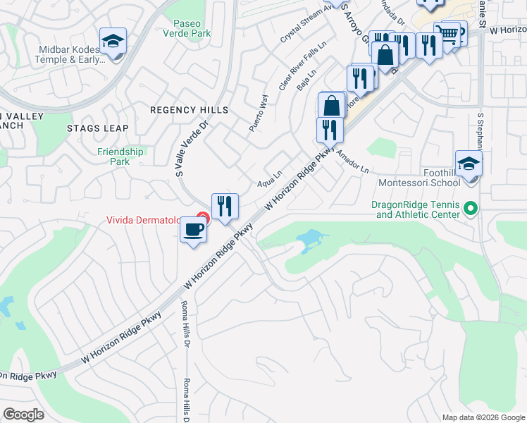 map of restaurants, bars, coffee shops, grocery stores, and more near West Horizon Ridge Parkway in Henderson