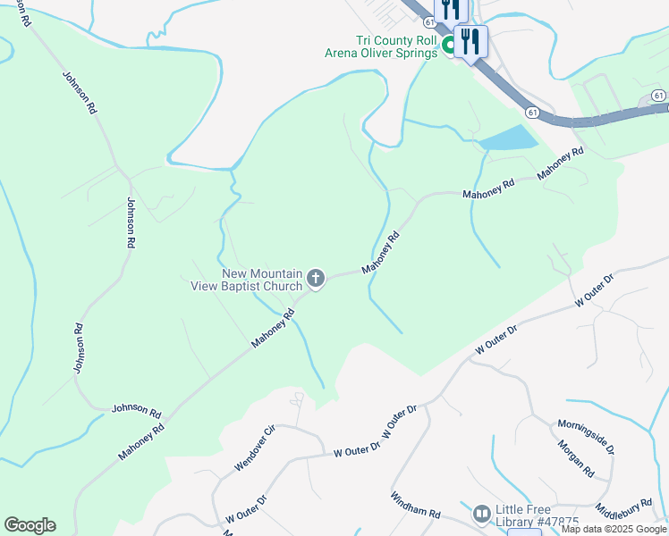 map of restaurants, bars, coffee shops, grocery stores, and more near 362 Mahoney Road in Oliver Springs