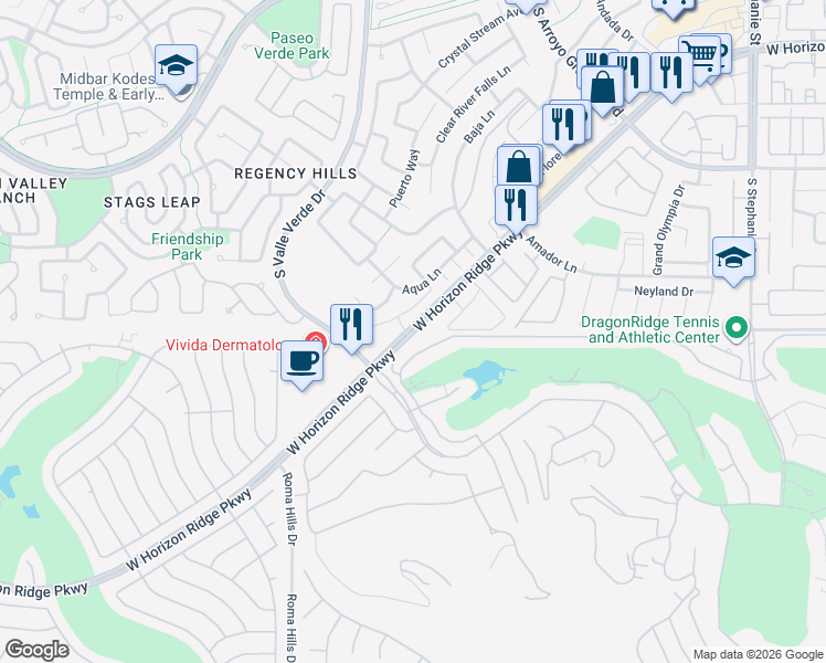 map of restaurants, bars, coffee shops, grocery stores, and more near West Horizon Ridge Parkway in Henderson